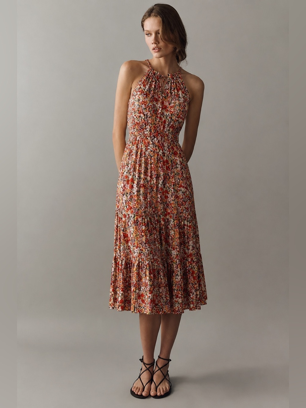 Artisan NY +Anthro Floral Halter Maxi Dress with Bow Tie Neck – Size 2